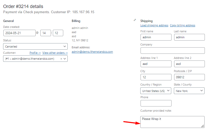 WooCommerce add customer provided note