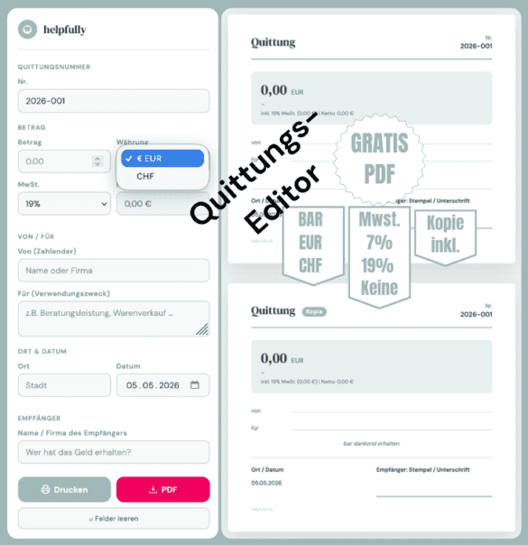 Quittungen online als PDF ausfüllen & ausdrucken | helpfully.de