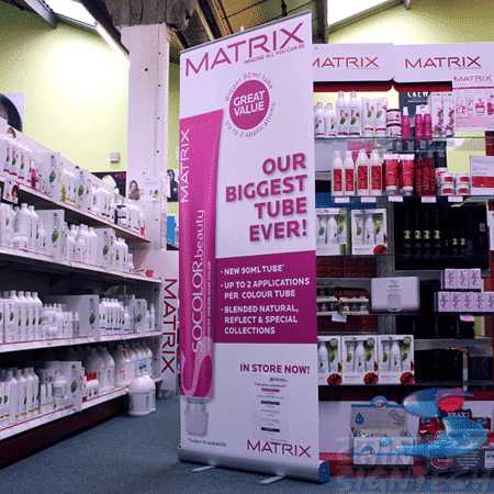 Roll up banner at store Roll up banner at store