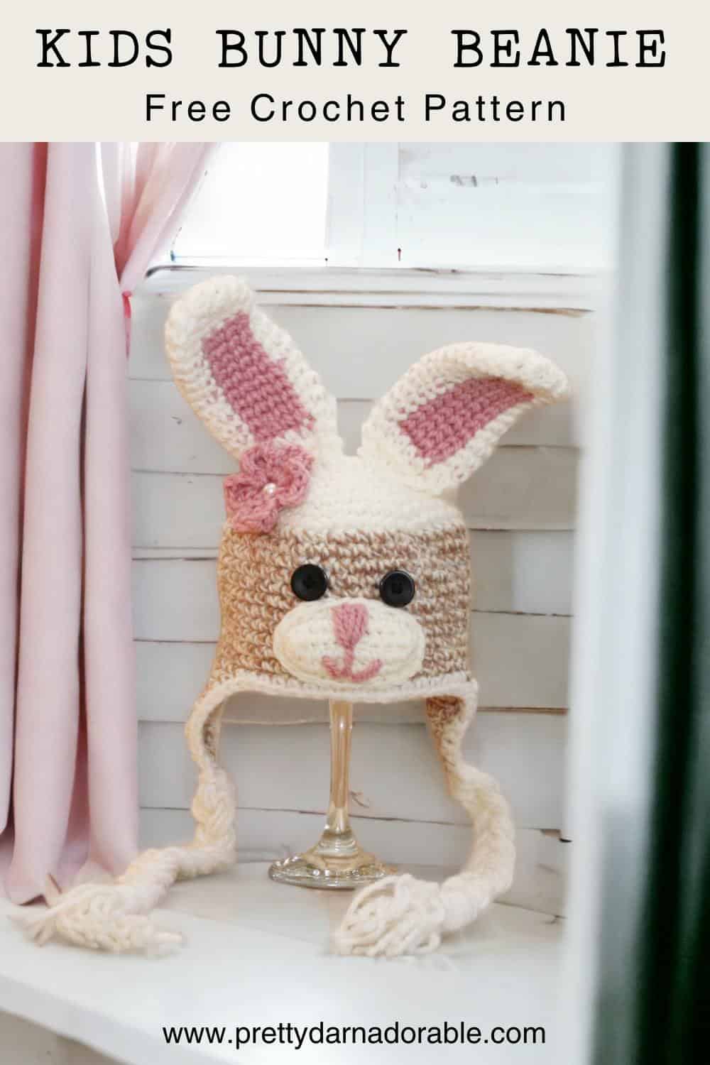 crochet bunny hat sitting on a window sill