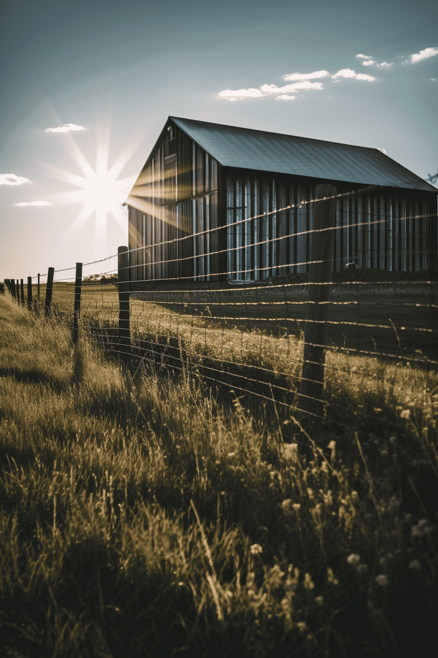 goat housing idea, photo of a metal barn with a goat fence