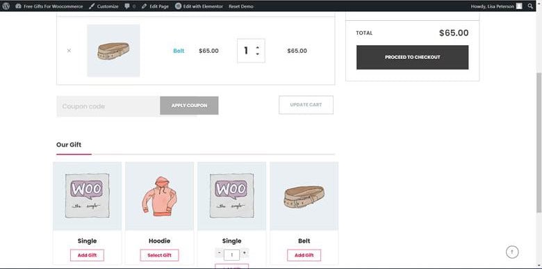 result choose one gift on cart
