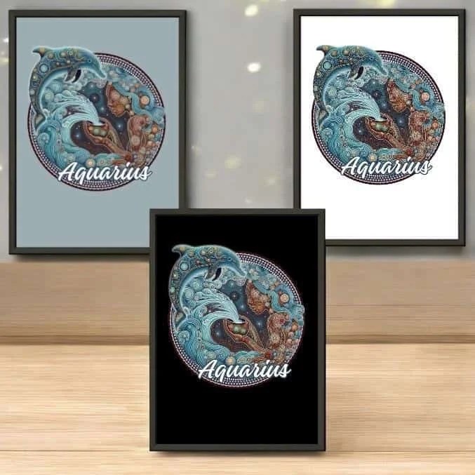 Aquarius Girl Dot Art Metal Framed Poster