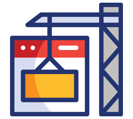 Construction crane lifting a webpage icon, symbolizing website development or construction