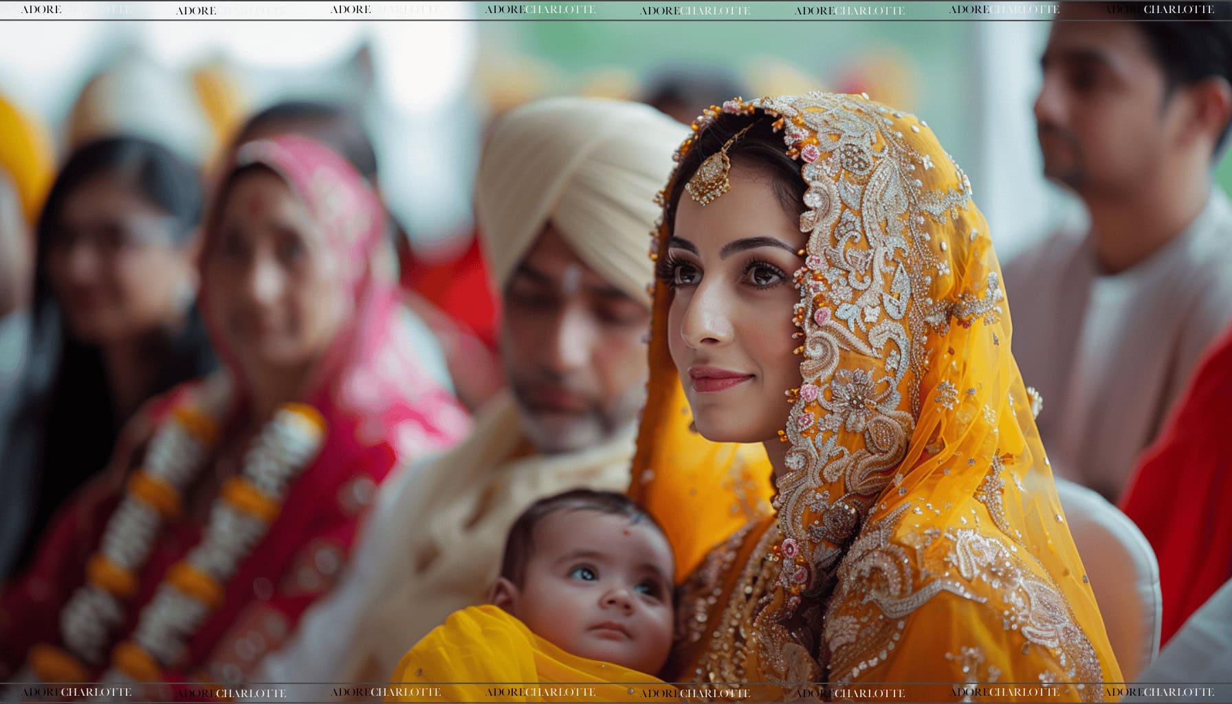 Baby Naming ceremony south asian mother wearing colourful clothes hold her baby