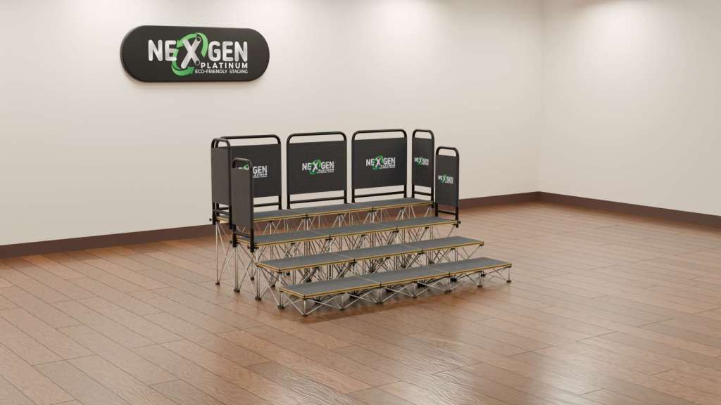 3mwide_1x052m_tier200400600800+handrail_side - NexGen Portable Staging & Dancefloors
