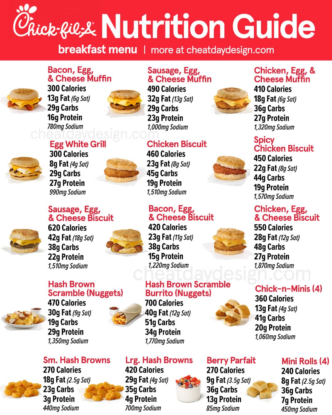 Chick-fil-A breakfast menu with nutrition facts