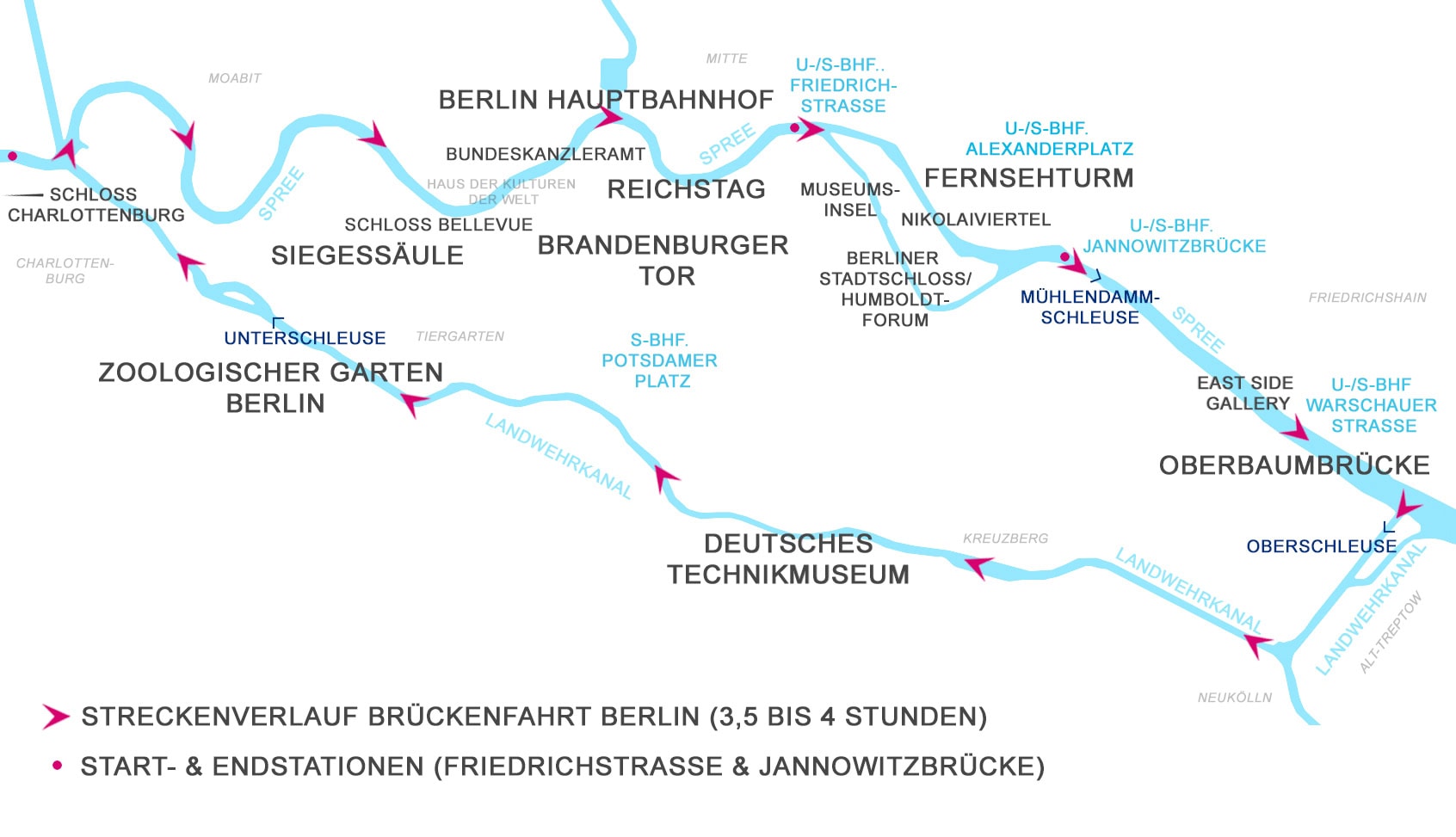 Spreefahrten Berlin Friedrichstraße - Streckenverlauf Brückenfahrt Berlin Spreefahrten Berlin Friedrichstraße - Streckenverlauf Brückenfahrt Berlin