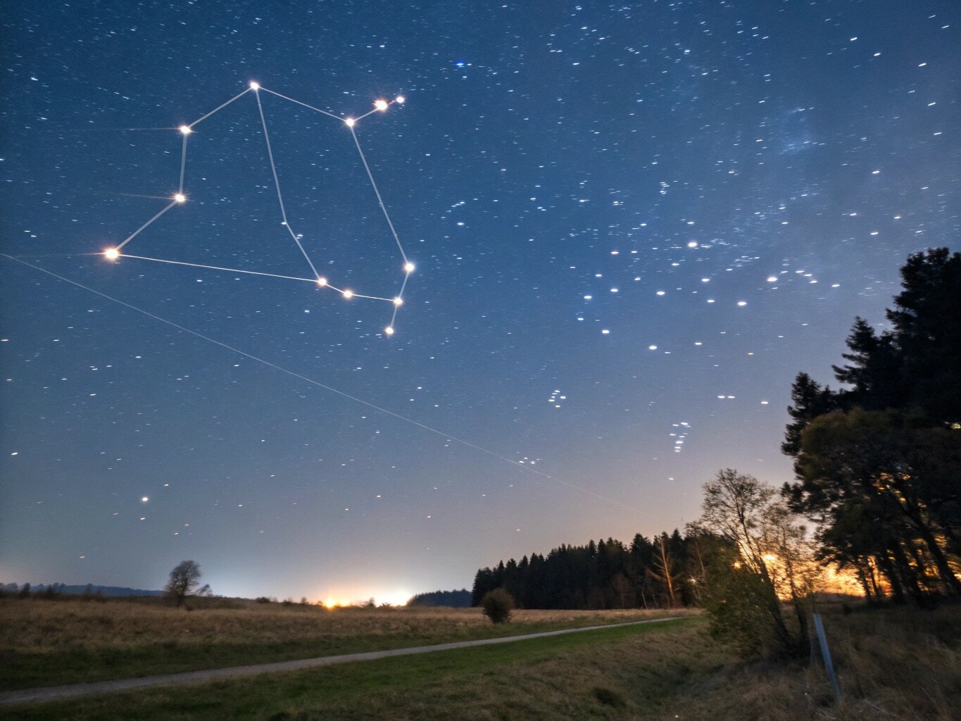 The Libra constellation glowing brightly in a starry night sky, representing the October 10th zodiac