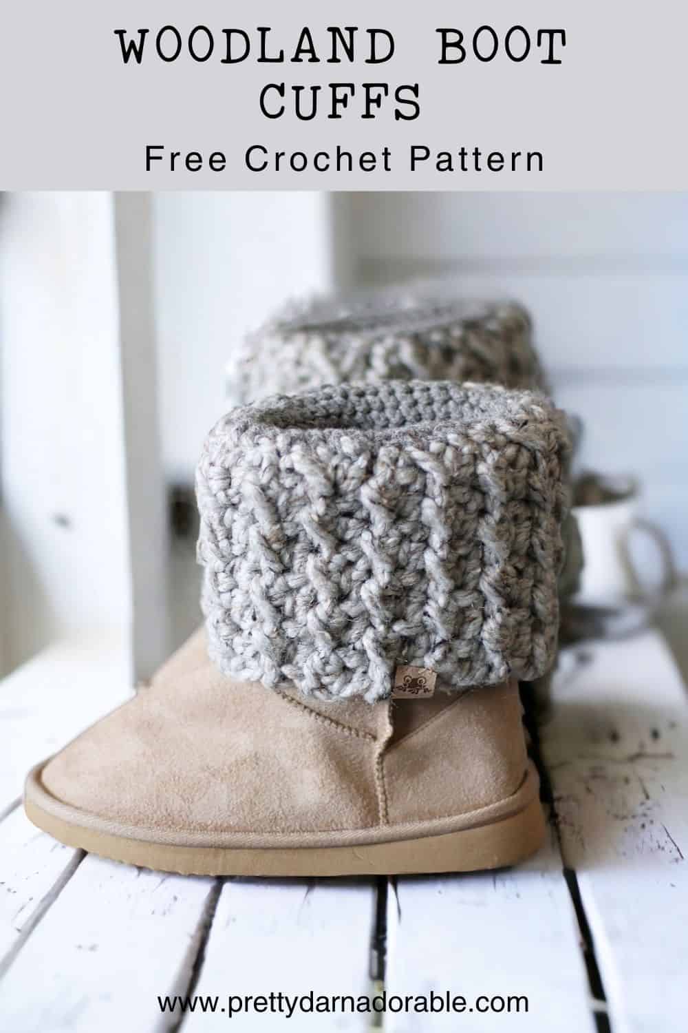 Grey crochet boot cuffs on ankle boots