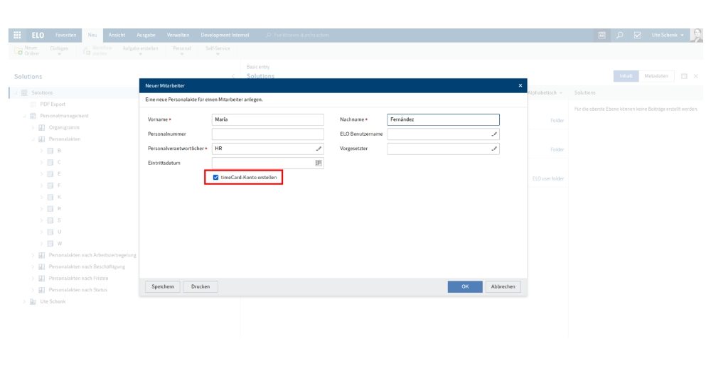 Screenshot ELO for timeCard
