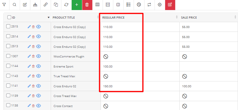 Regular price column result in WooCommerce products bulk edit plugin table