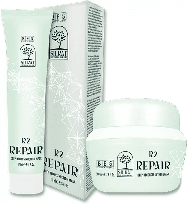 R2 Deep Reconstruction Mask is displayed in a tube, jar, and outer box, all in light green with black text and logo.