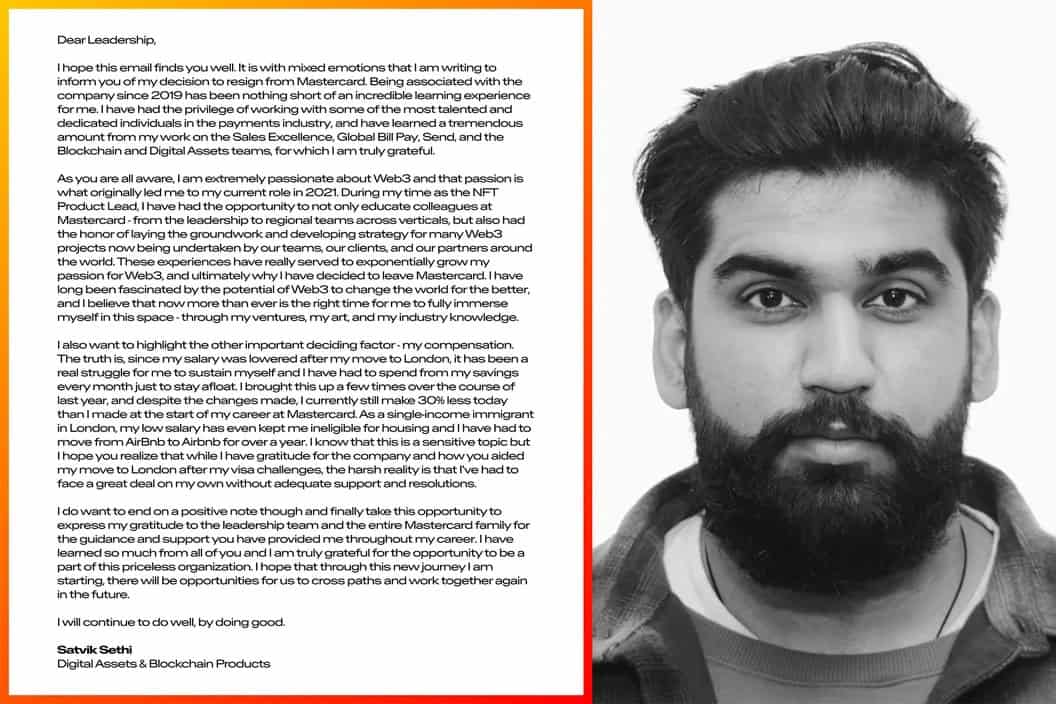 A Mastercard executive sells his resignation letter in the kind of an NFT 1 A Mastercard executive sells his resignation letter in the form