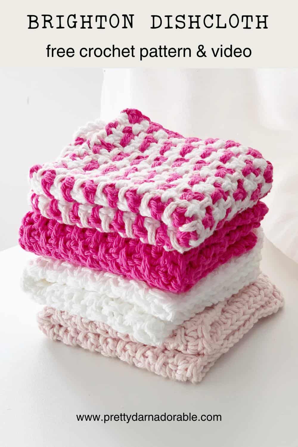 3 pink crochet dishcloths one is striped