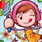 Miniature fille de jeu vidéo cuisine avec un fouet dans un style cartoon coloré.