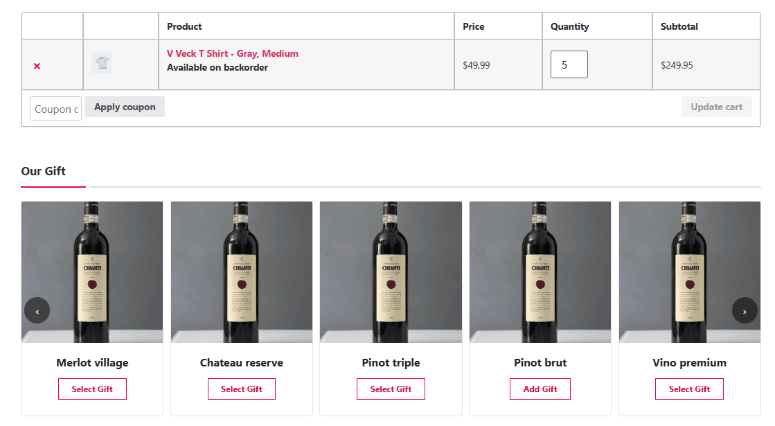 Show gift in carousel layout