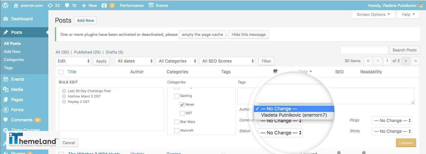 WordPress bulk edit authors