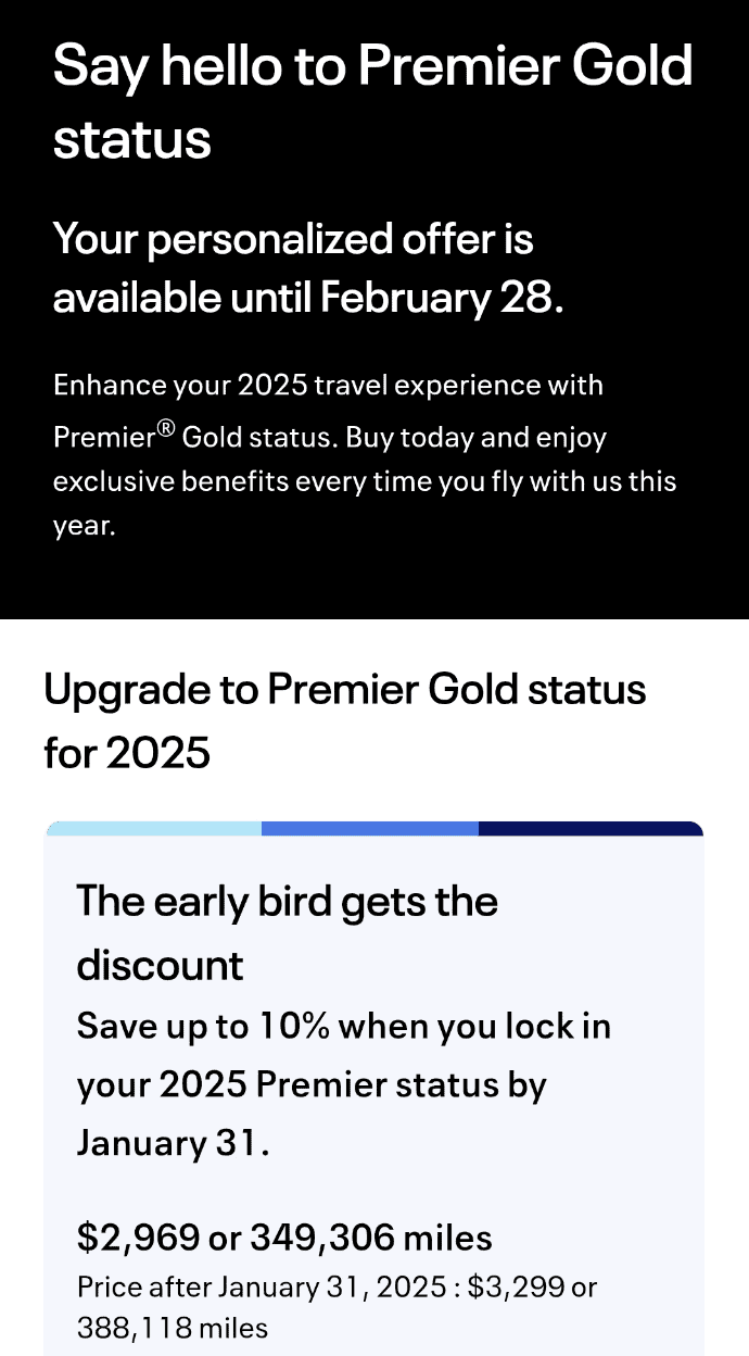 United's 2025 Premier Status Buy-Up (Target Offer) 3 Example Buy Up Premier Status