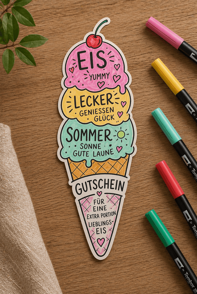 Gutschein zum Eis-Essen zum Ausdrucken, Basteln und Ausmalen