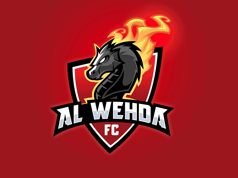 Logotipo para equipo de fútbol Logotipo de mascota de Al Wehda FC con un caballo negro y una llama