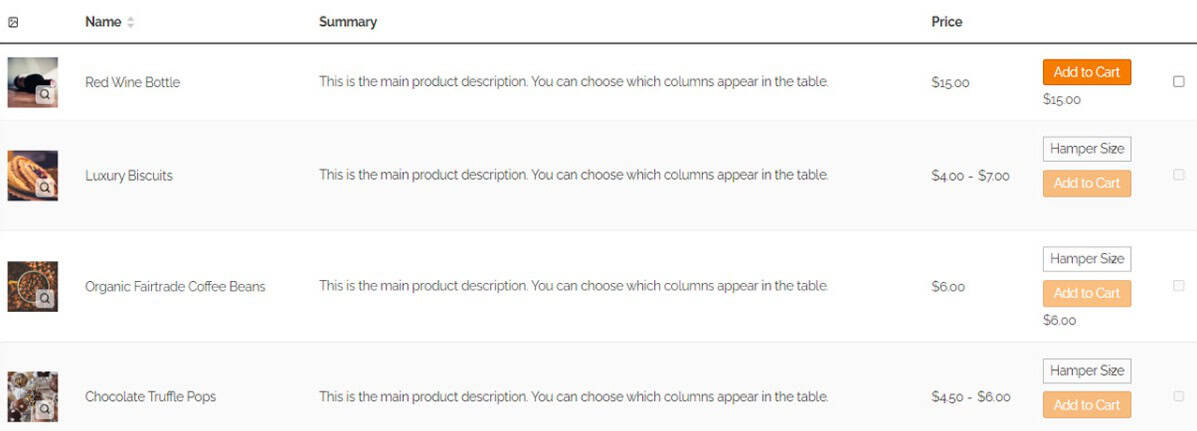 customize size of coffee result product images in WooCommerce Table Plugin