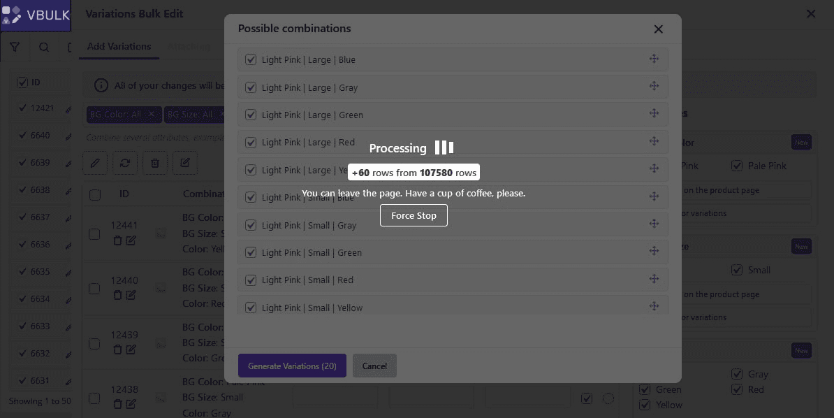 Background processing operation in xbulk bundle plugin