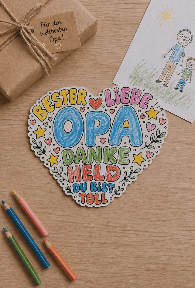 DIY-Herz für Opa basteln und ausmalen - mit der gratis Vorlage zum Ausdrucken