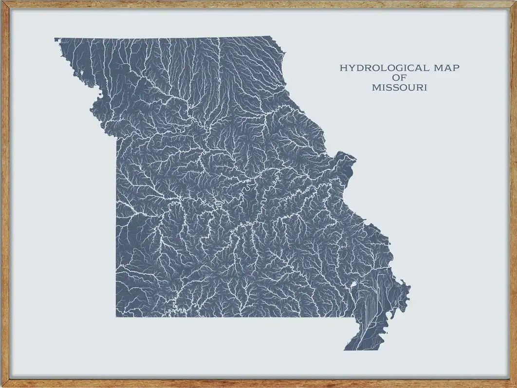 Missouri Lakes and Rivers Map: Show-Me State Waterways, image size:1062x797