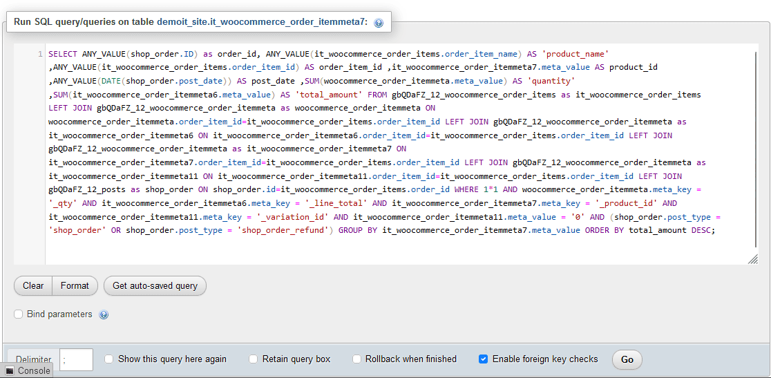 get product sales report SQL in Phpmyadmin