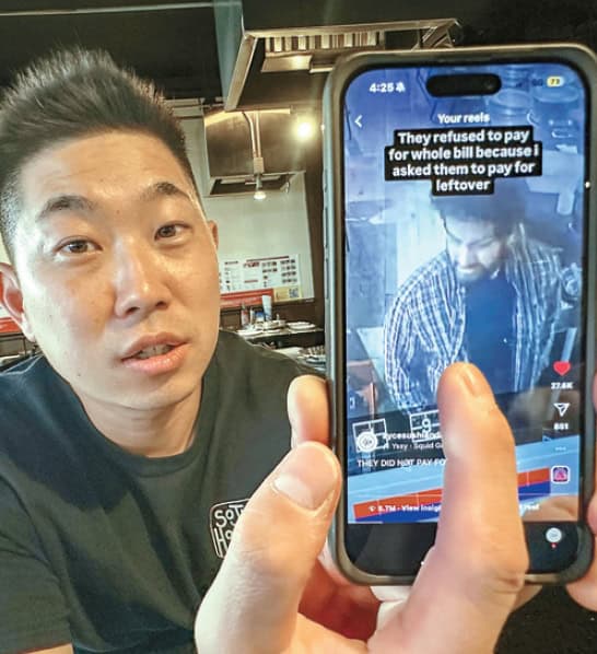 Koreatown restaurant manager Jin Kim shows CCTV footage of dine-and-dashers posted on social media