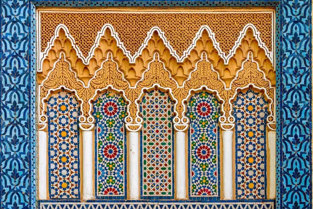 Intricate carving and mosaics in Fes