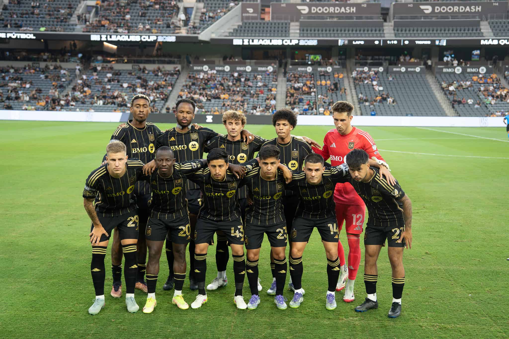 LAFC starting lineup poses for team photo before kickoff at BMO Stadium ahead of Son Heung-min LAFC debut
