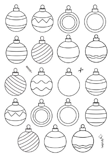 Vorlage zum Ausdrucken mit einfachen Weihnachtskugeln zum Ausmalen und Basteln