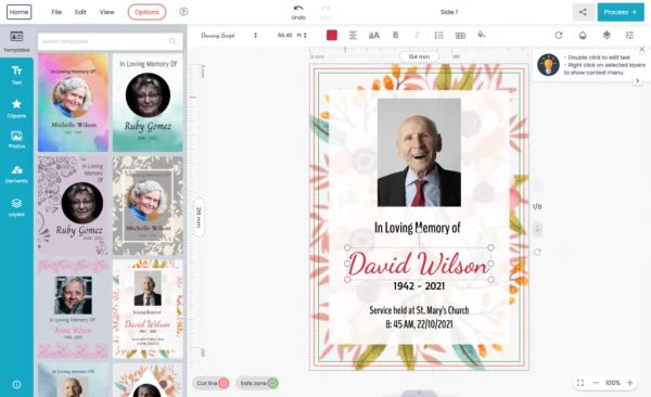 order of service design tool screenshot add content and photos