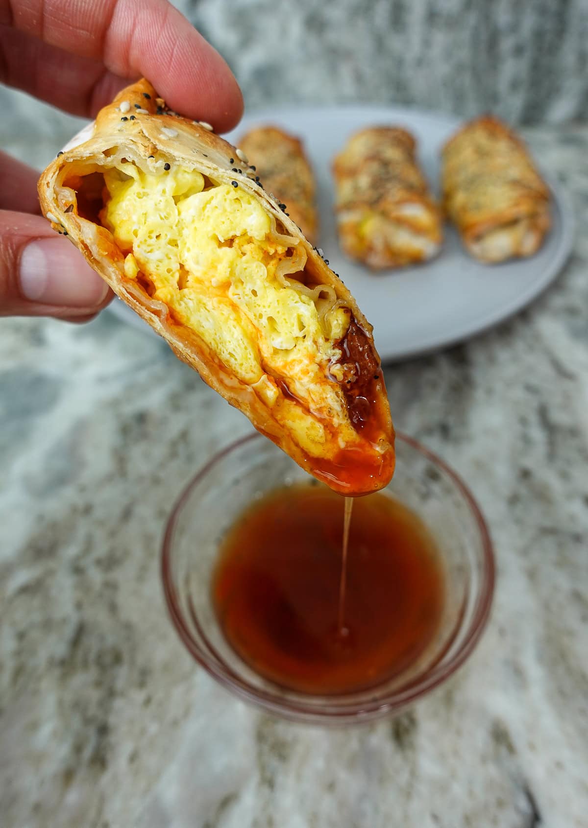 Dipped breakfast egg roll
