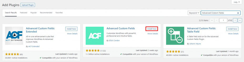 Install advanced custom fields (ACF) plugin in WooCommerce