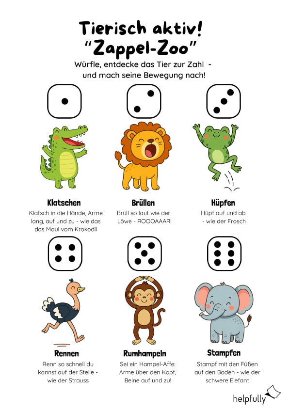 Bewegungsspiel für Kinder mit lustigen Tierbewegungen zum Nachmachen