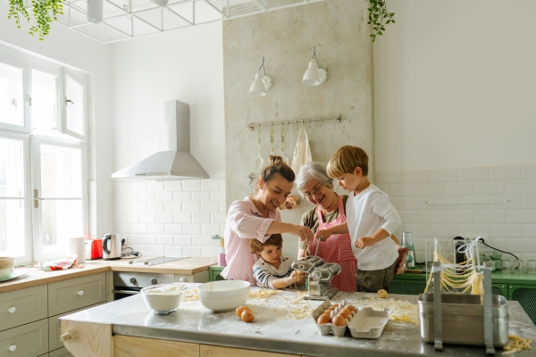take time to make memories Three generations cooking - making holiday memories.