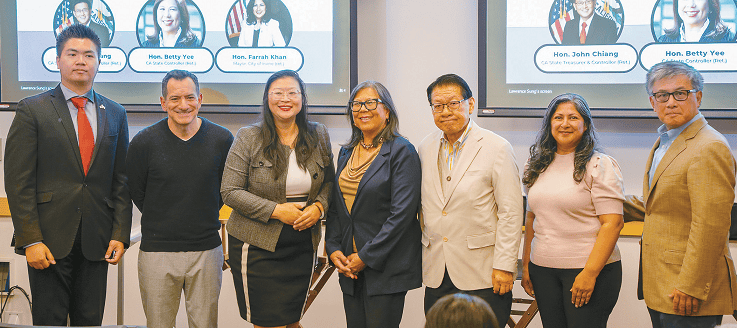 AAPI community forum speakers pose at USC event