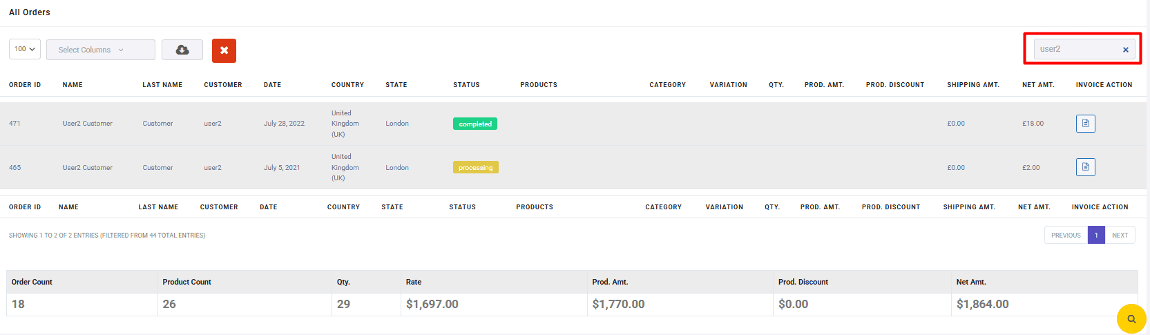 Filter reports by specific user