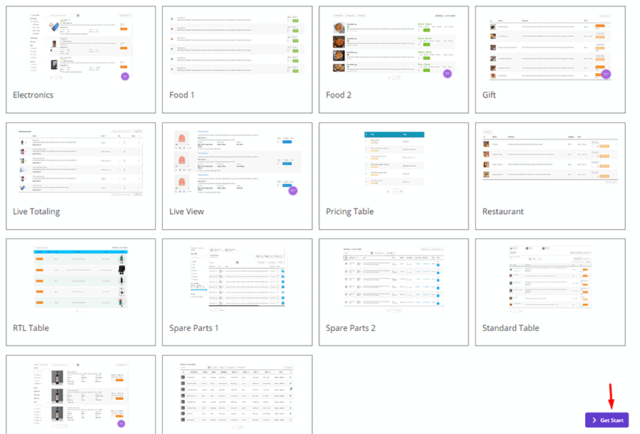 Choosing preset templates or create a freash catalog design in product table plugin