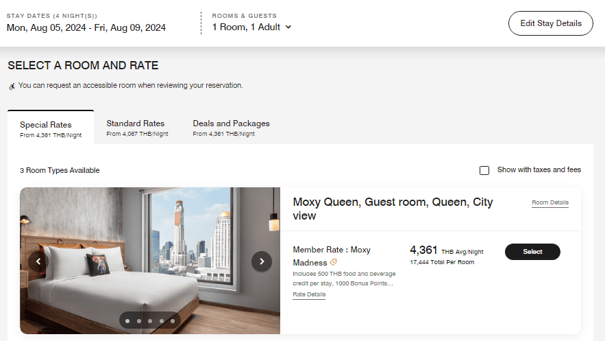 Earn up to 5,000 Bonus Points for Every Night You Stay at Moxy Bangkok Ratchaprasong 2 bonus points Marriott Bonvoy depending on the type of room Moxy Queen/Twin