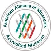 Accred_lrgType_outline Colorful logo of The History Museum with intersecting lines and circular name border.