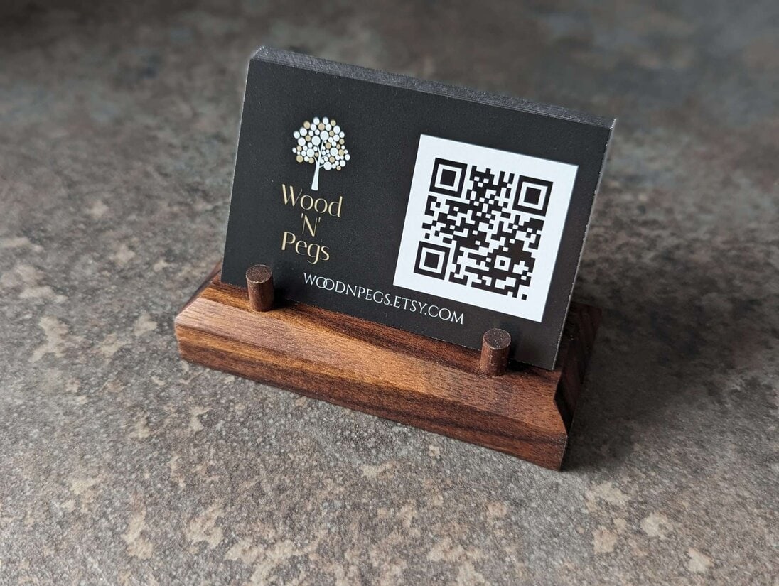 Business Card Stand, Wooden Business Card Display, Desk Accessories - Black Walnut
