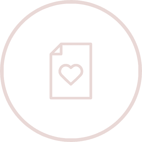 Light pink outline icon of a paper with heart, inside a circle on white; suggests sharing free crochet pumpkin patterns. Free crochet pattern