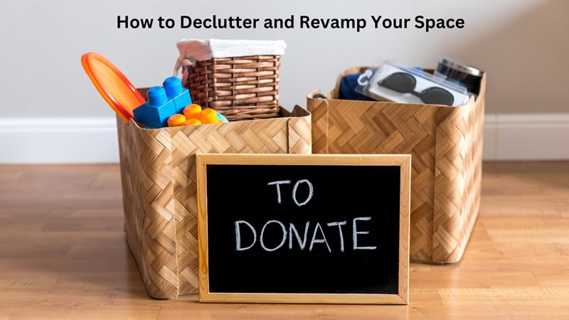 Bins filled with items and a sign that says donate / How to Declutter and Revamp Your Space: Professional Tips for a Fresh Look
