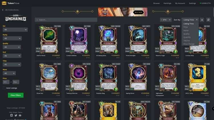 TokenTrove - Gods Unchained - Página de inicio