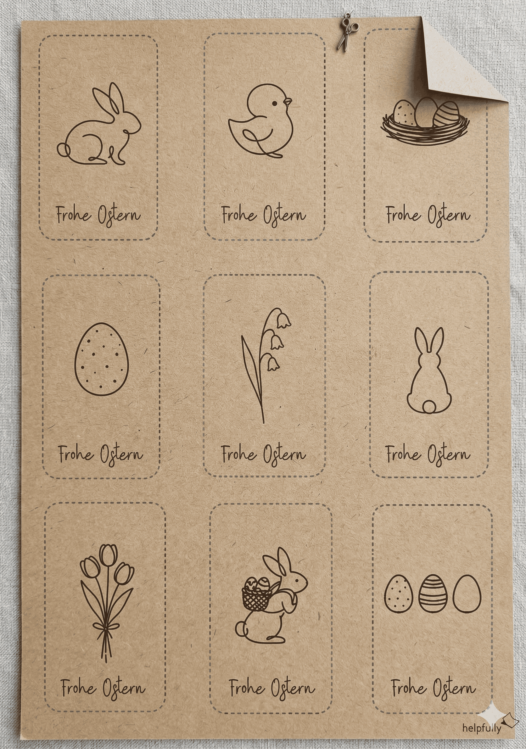 Osterkärtchen zum Ausdrucken - auch auf Kraftpapier schön