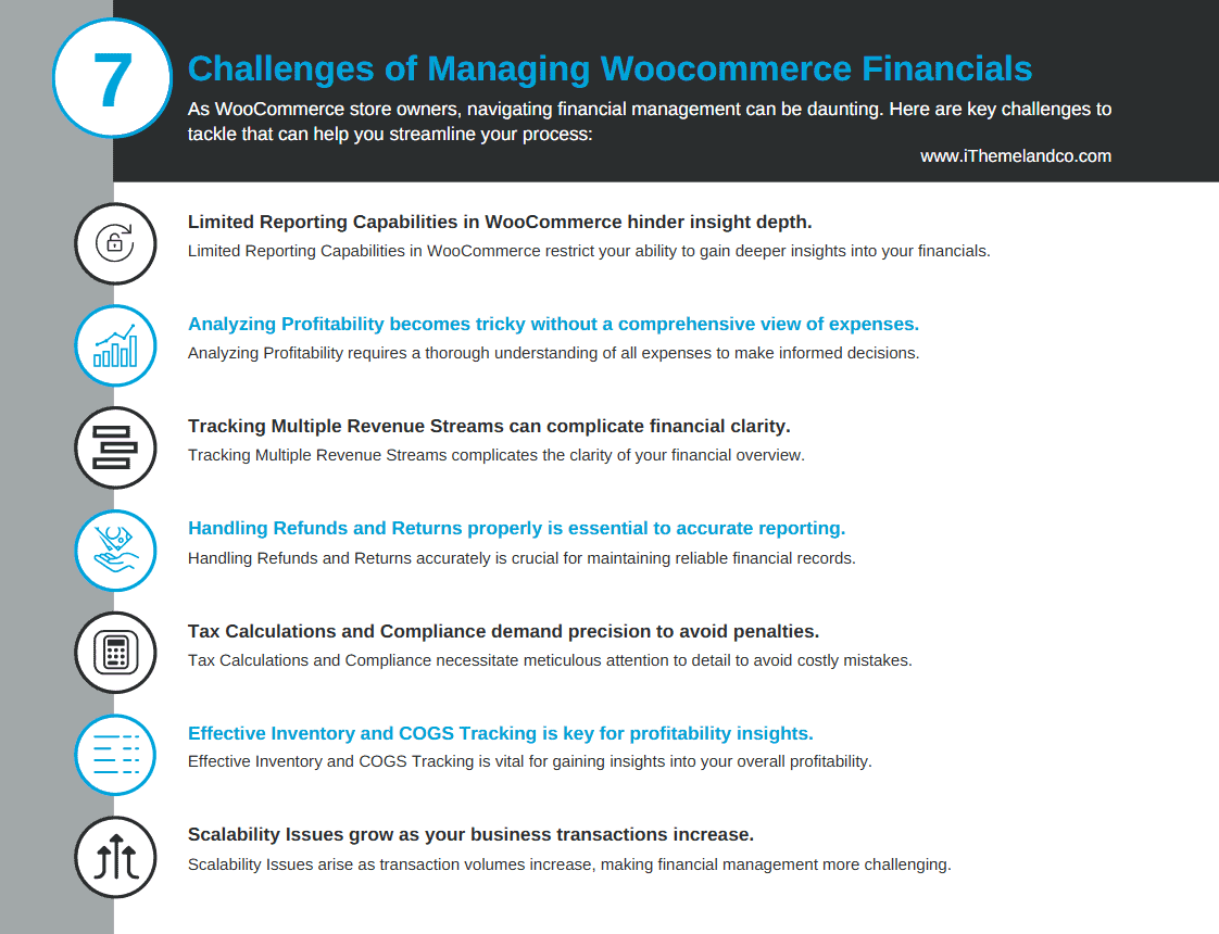 Challenges of managing woocommerce financials infographic